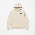 Oatmeal hoodie with 'BBB' logo on a white background