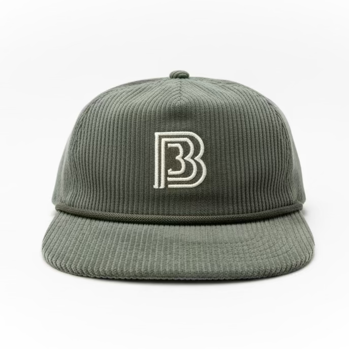 Simple Green corduroy cap with Banana Bread Baddie vintage Logo on front panel