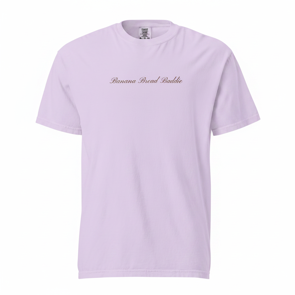 Lavender t-shirt with a espresso logo on a white background