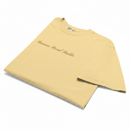 Butter yellow T shirt banana bread baddie on a white background