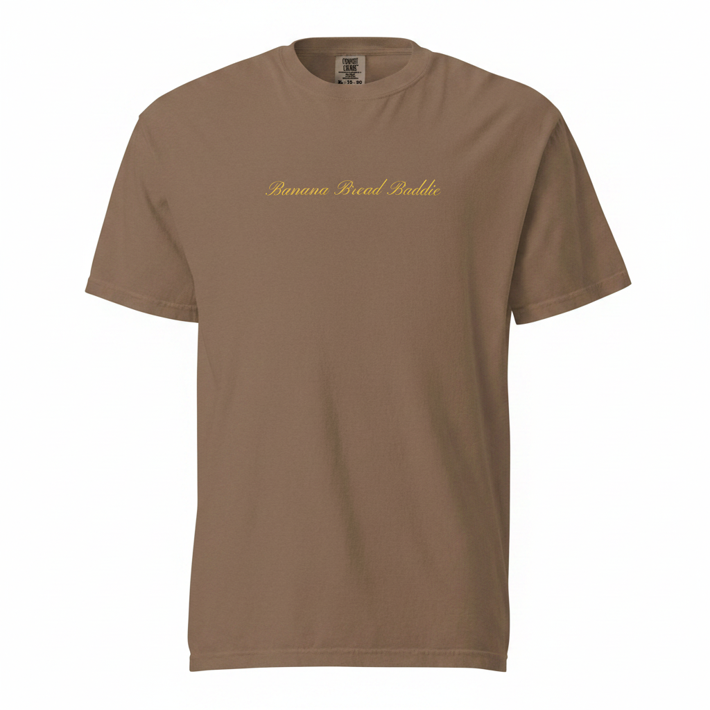 Espresso t-shirt with 'banana bread baddie' written across chest